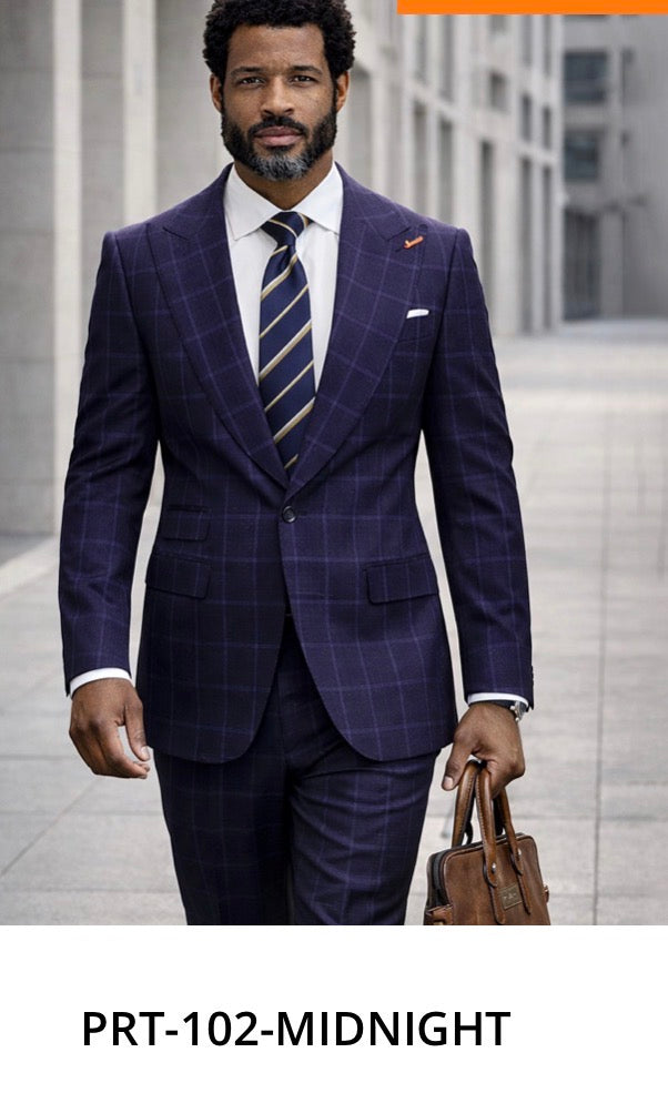 The Mayfair Navy super 180’s Peak Lapel windowpayne slim fit Suit