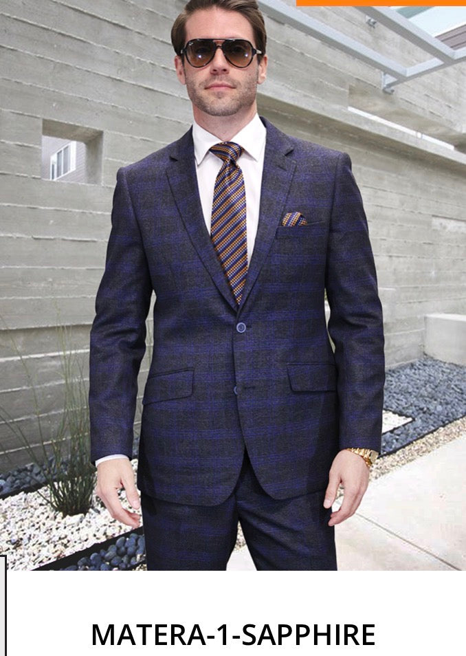 The Soho Midnight super 180’s Heather plaid slim fitSuit