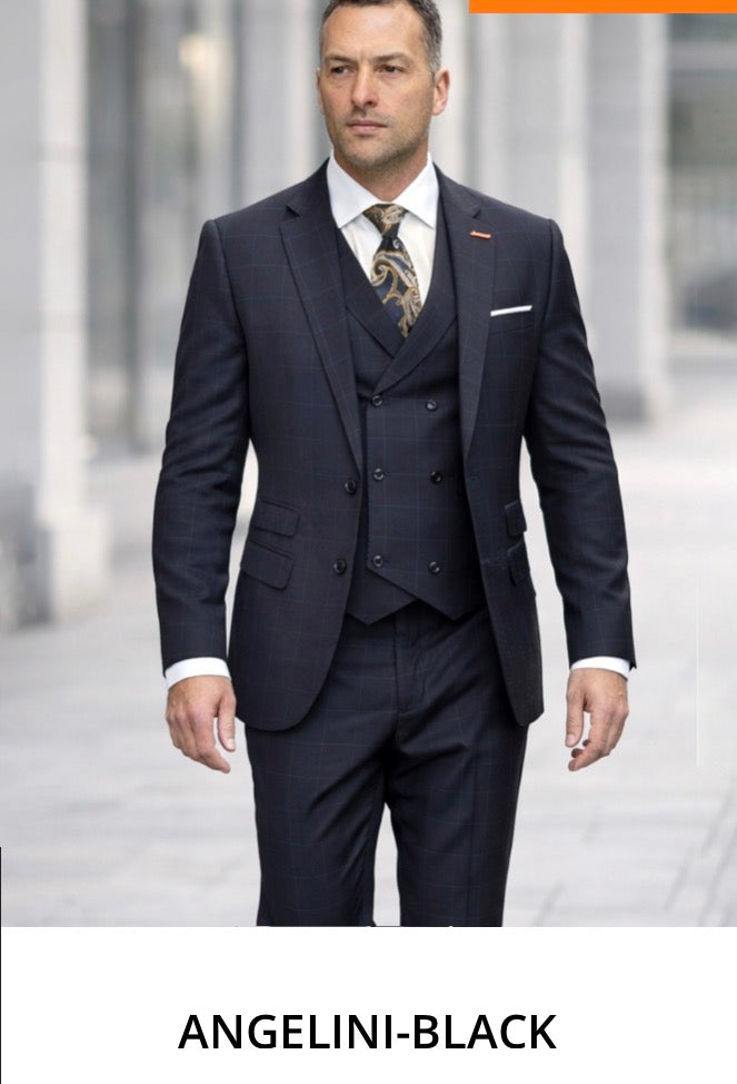 Angelini-Black super 180’s Three-Piece Suit