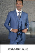Lazaro- Steele blue 3-Piece super 180’s Slim Fit Suit