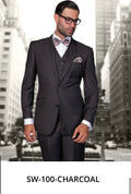SW-100-Charcoal super 180’s slim fit 3-Piece Suit