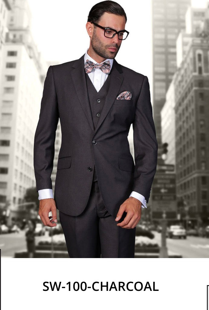 SW-100-Charcoal super 180’s slim fit 3-Piece Suit