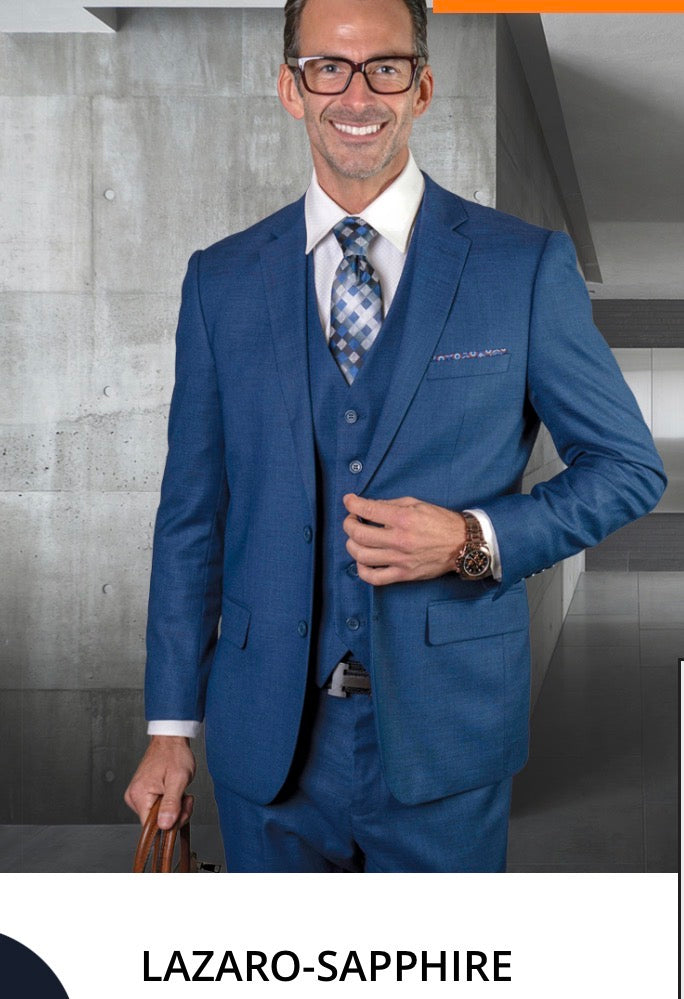 Platinum super 180’s Sapphire Sharkskin 3-Piece Slim Fit Suit