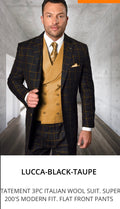 Lucca (Black-Taupe) 3-Piece Plaid Suit ( Modern Fit)
