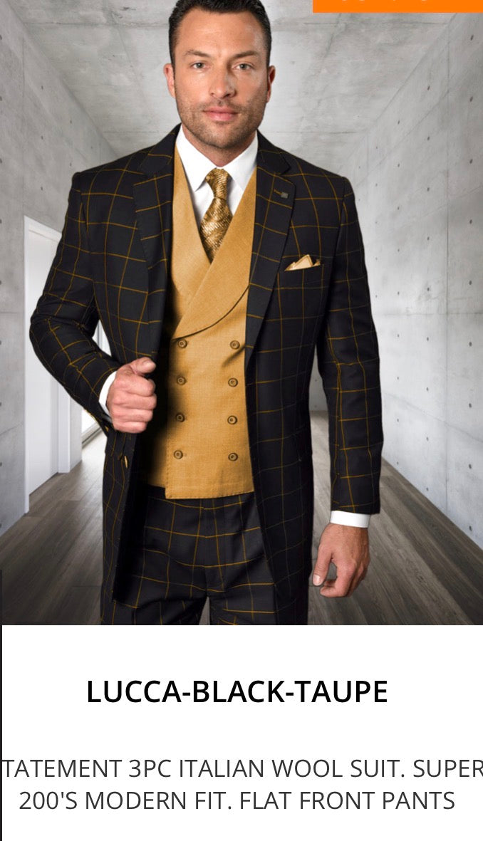 Lucca (Black-Taupe) 3-Piece Plaid Suit ( Modern Fit)