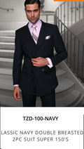 TZD-100-NAVY Classic (Modern Fit) Double Breasted 2PC Suit Super 150's)