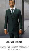 The Statement Men's Hunter Green 3 Piece Slim Fit Suit