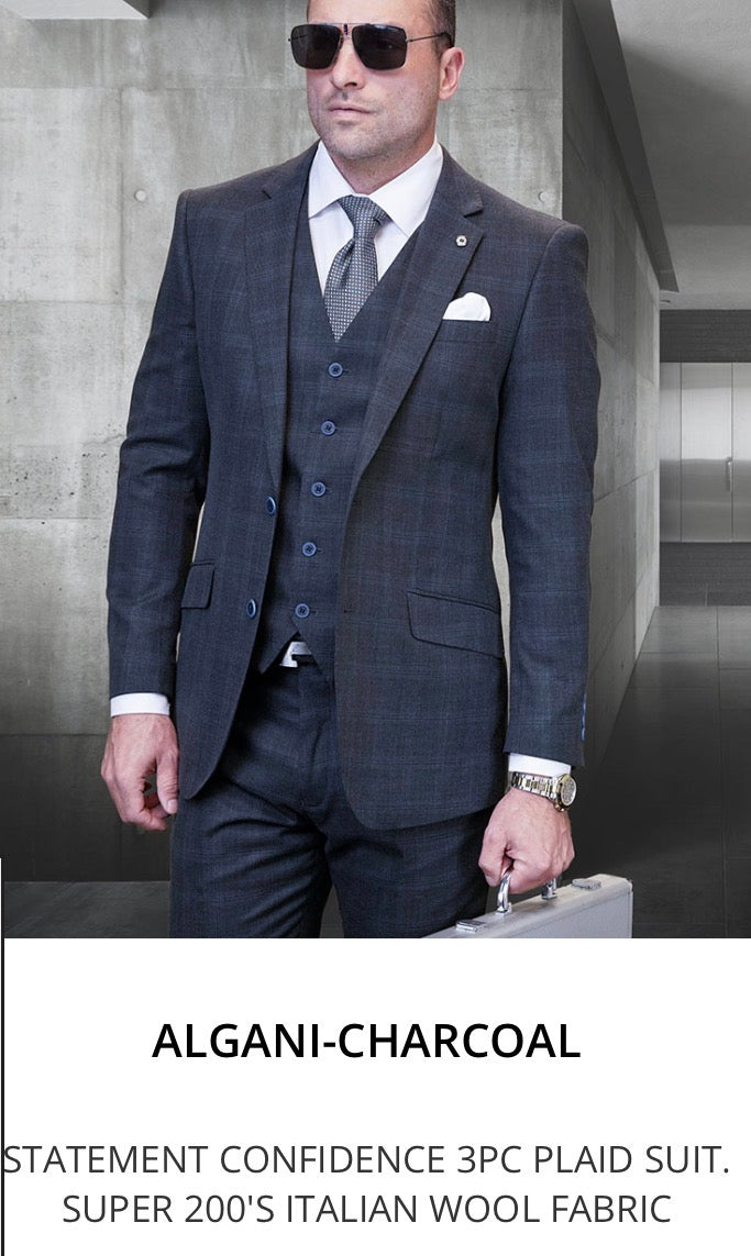Algani-Charcoal 3PC Plaid (Modern Fit)