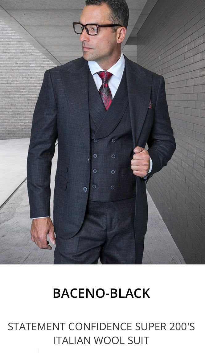 Baceno-Black (Modern Fit) Confidence Super 200's Italian Wool Suit)