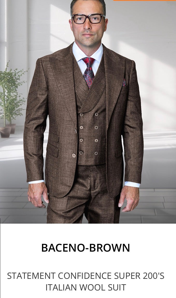BACENO-BROWNS – Statement Confidence Super 200's Italian Wool Suit (Modern Fit)