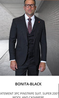 Bonita-Black 3-Piece Pinstripe Suit (Model: BONITA-BLACK).(Modern Fit)