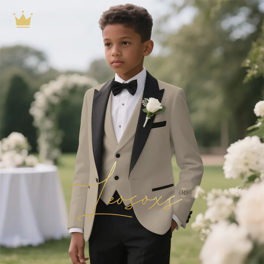 Boys' 3-Piece Tuxedo Suit Custom Tailored for Weddings - Elegant Design with Lapel and Vest, Perfect for Ceremony and Reception
