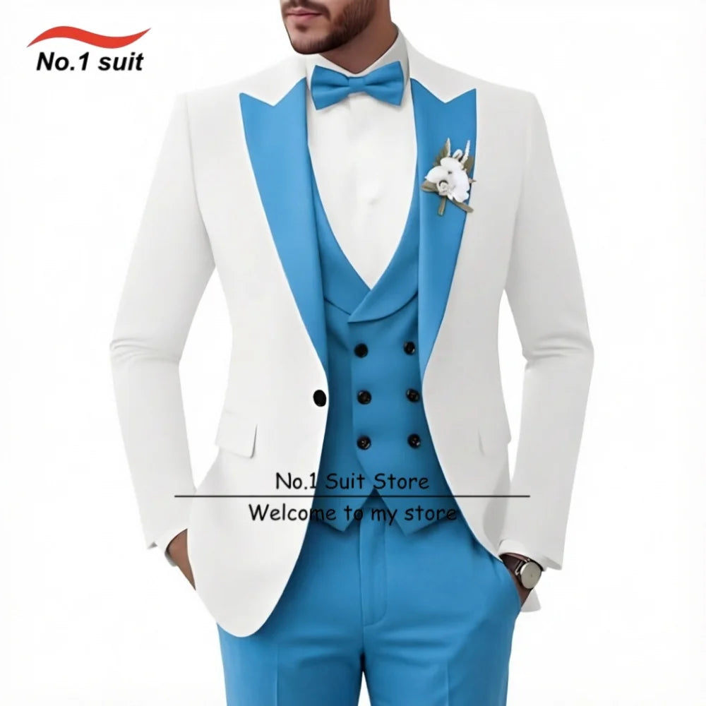 Formal Men's Suit 3 Piece Tuxedo for Men Slim Fit Double Breasted Men Suits Wedding Prom Party Dinner Tuxedo