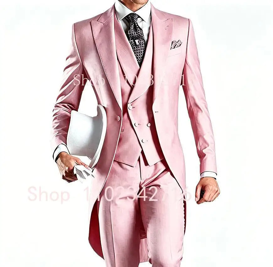 Latest Formal Wedding Men Suits Long Blazer 3 Piece Groom Tuxedo Classic Prom Party Male Suit Fashion Set Jacket with Pants Vest