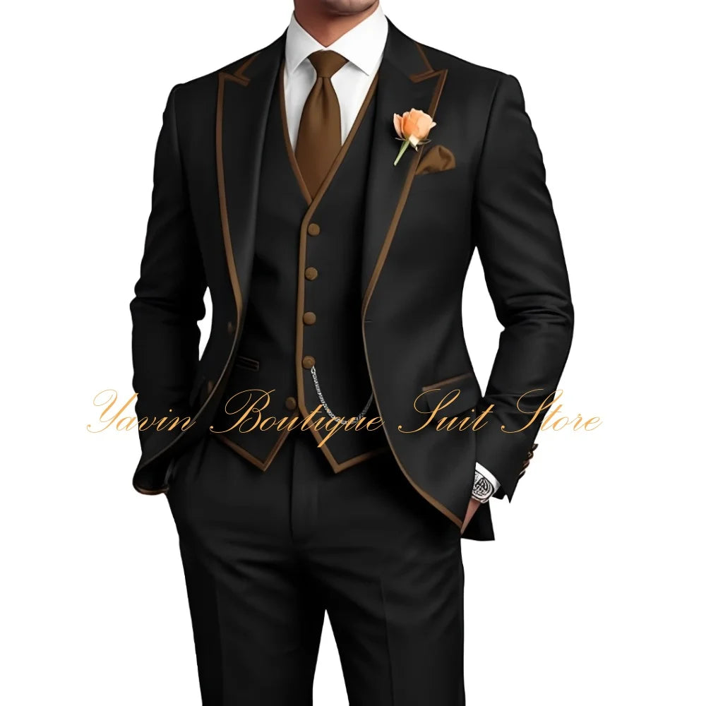 Elegant Men's 3 Piece Tuxedo for Men Slim Fit Jacket Vest Pants Wedding Suits for Groom Groomsman Prom Graduation Men Suits