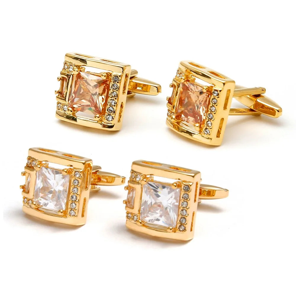 Men Cufflinks Light Luxury Inlaid Zircon Square Copper Shirt Sleeve Studs Formal Accessories Wedding Party Fashion Gifts