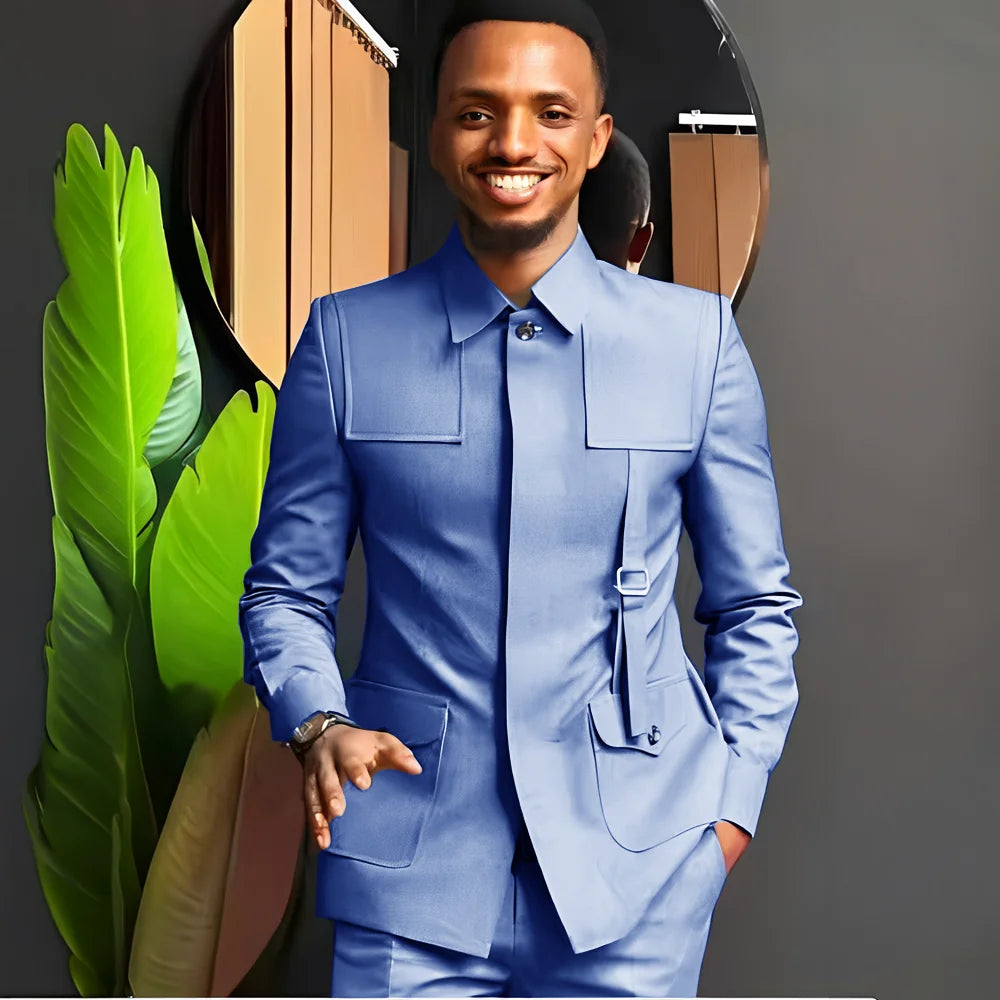 African-Style Men's Suit — 2-Piece Tailored Tuxedo for Weddings, Grooms, Parties, and Formal Dinners