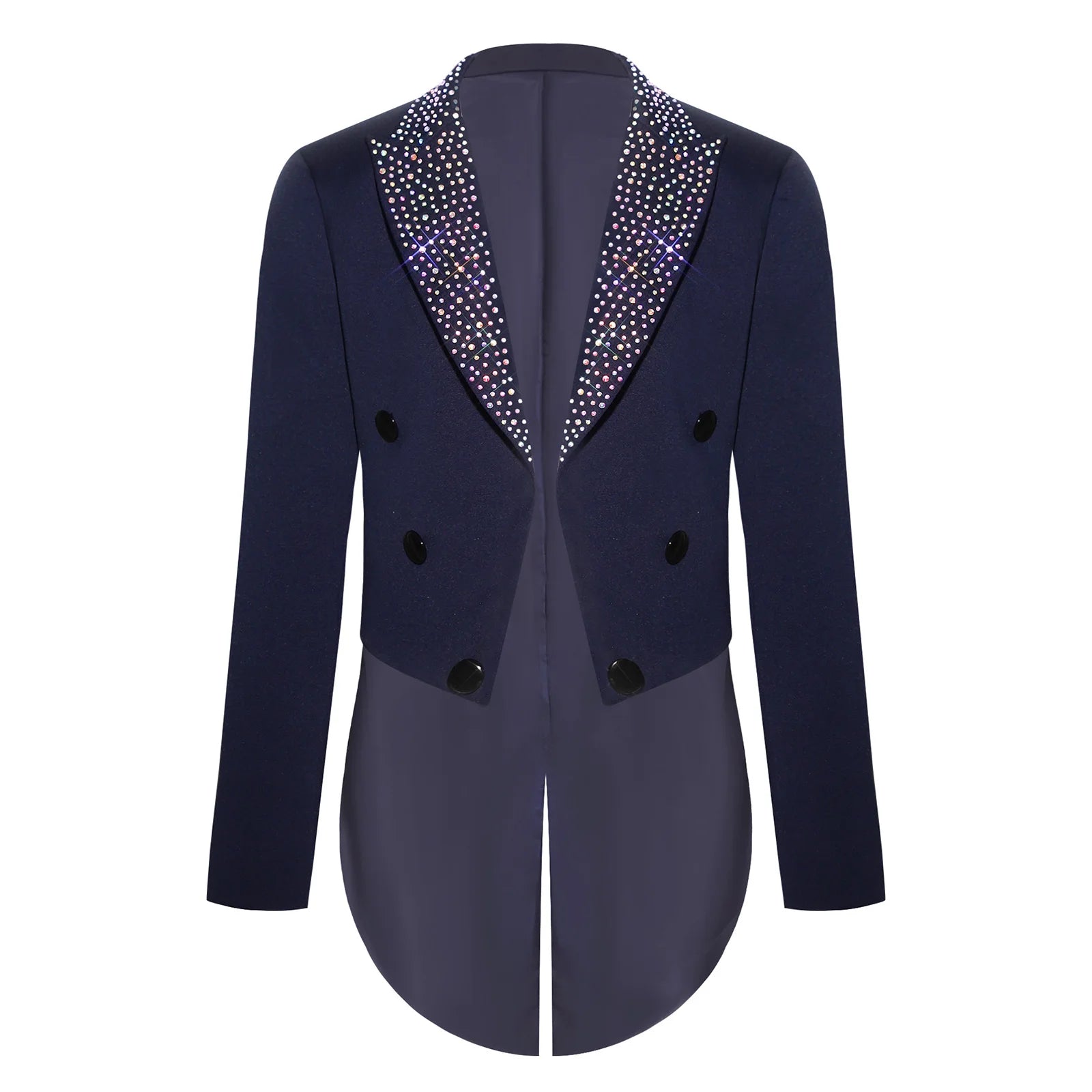 Elegant Boys Tuxedo Tailcoat Lapel Rhinestone Long Sleeve Open Front Blazer Outerwear Jacket Gentleman Formal Party Wedding Suit