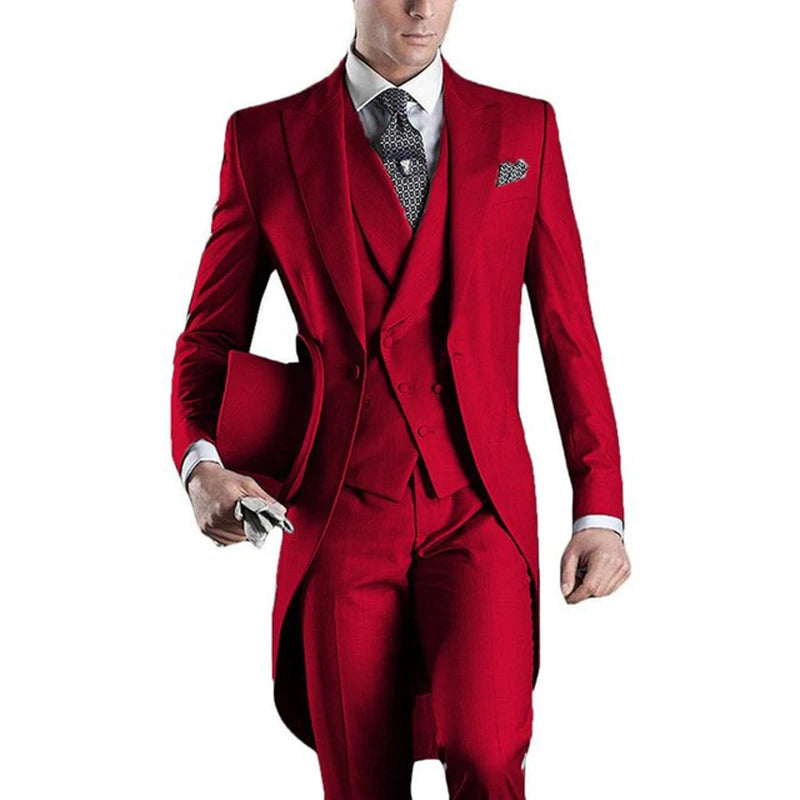 Latest Formal Wedding Men Suits Long Blazer 3 Piece Groom Tuxedo Classic Prom Party Male Suit Fashion Set Jacket with Pants Vest