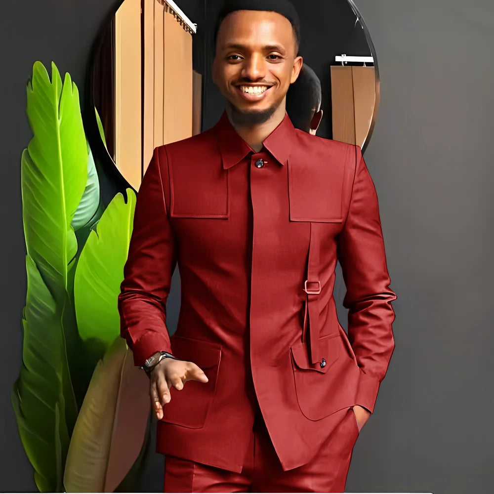 African-Style Men's Suit — 2-Piece Tailored Tuxedo for Weddings, Grooms, Parties, and Formal Dinners