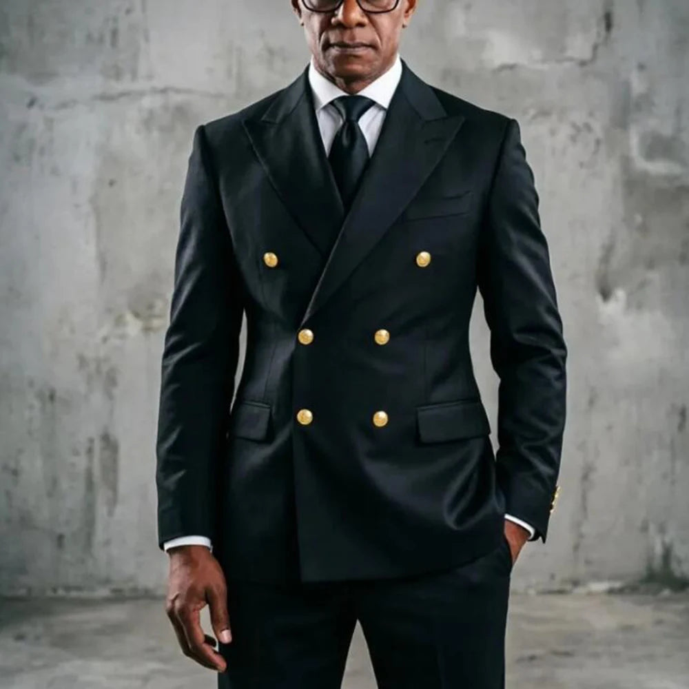 Classic African Suits For Men Formal Business Double Breasted Jacket Slim Fit Tuxedo 2 Piece Sets Man Party Wear Dinner Outfits