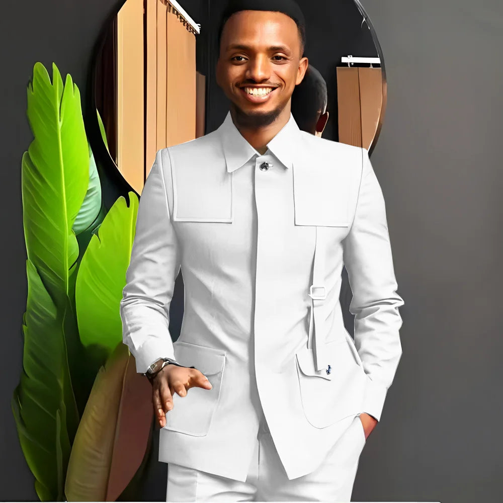 African-Style Men's Suit — 2-Piece Tailored Tuxedo for Weddings, Grooms, Parties, and Formal Dinners