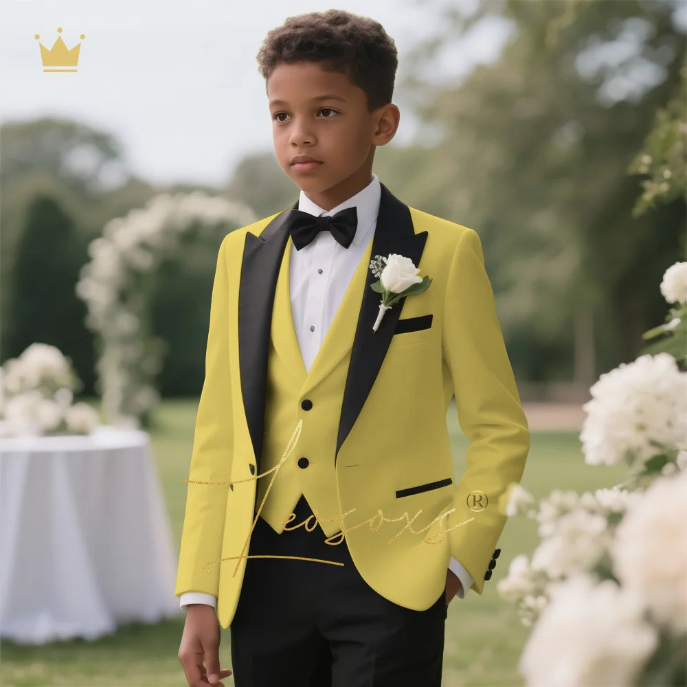 Boys' 3-Piece Tuxedo Suit Custom Tailored for Weddings - Elegant Design with Lapel and Vest, Perfect for Ceremony and Reception