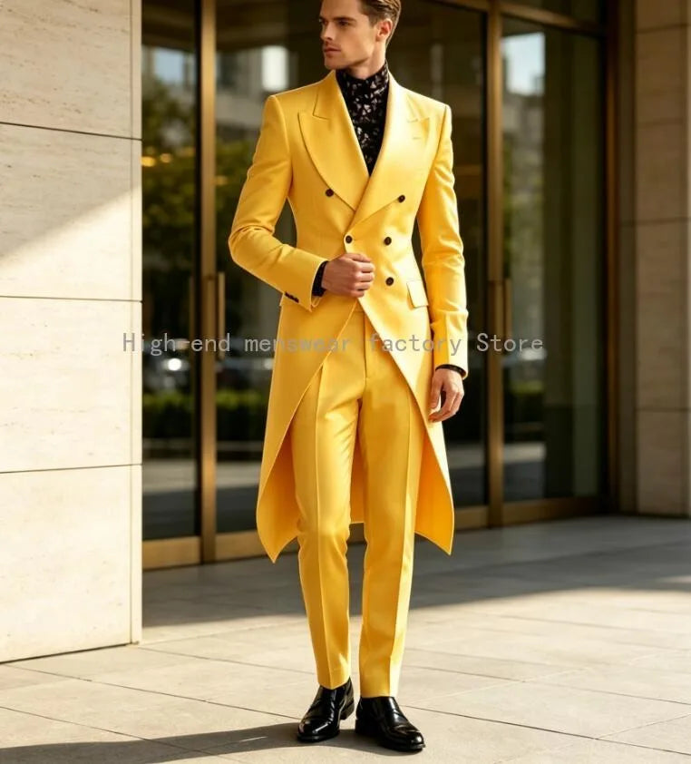 Classic Designal Long Blazer Men Suits Wedding Party Formal Groom Groomsman Prom Business Male Tuxedos 2 Piece Sets Jacket Pants