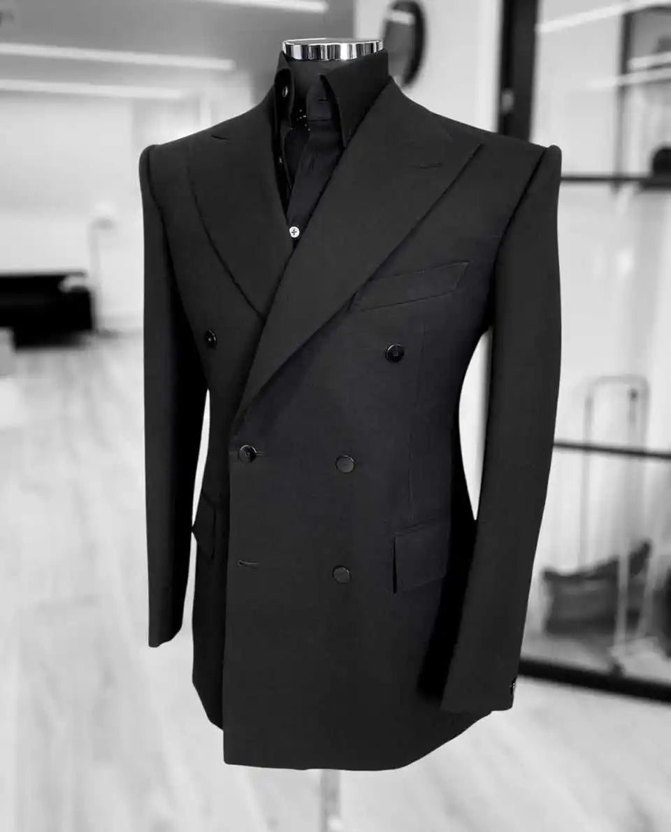 Formal Wedding Tuxedos 1 Pcs Jacket Black Double Breasted Men Suit Peaked Lapel Groom Evening Business Prom Blazers Customized