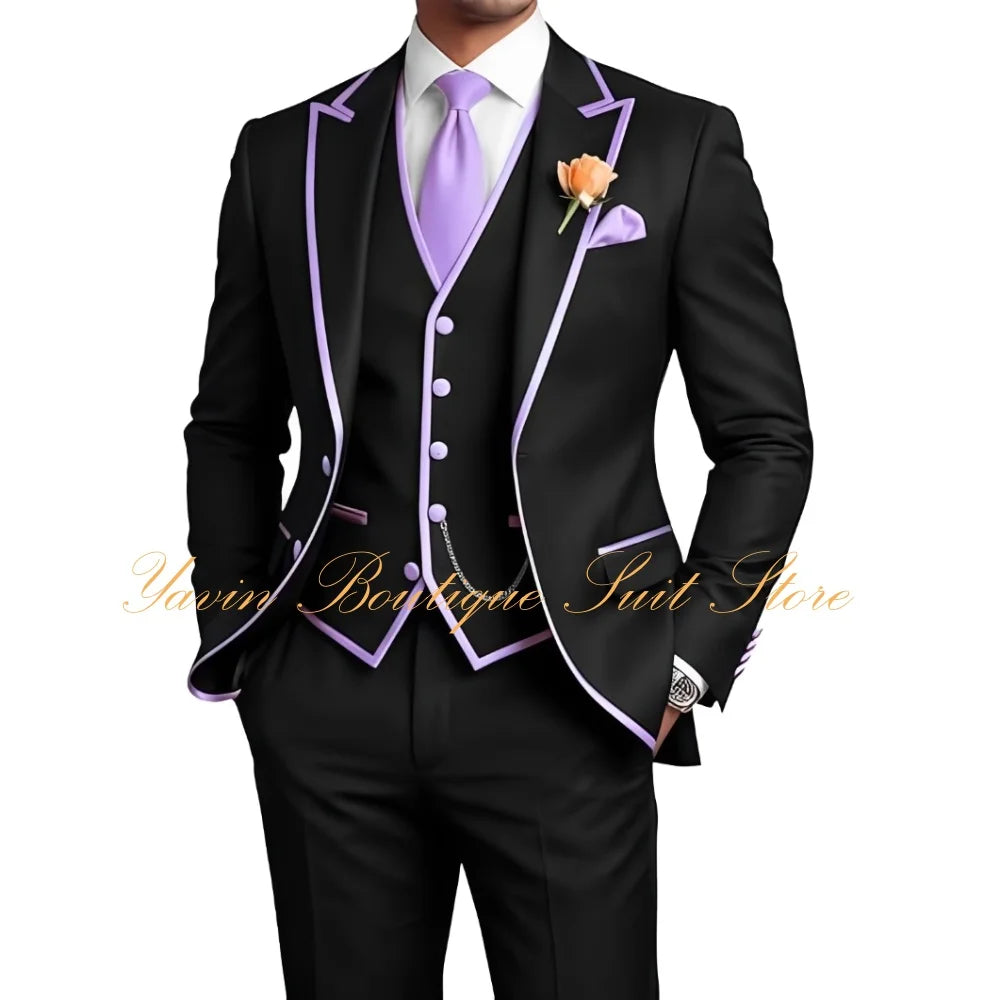 Elegant Men's 3 Piece Tuxedo for Men Slim Fit Jacket Vest Pants Wedding Suits for Groom Groomsman Prom Graduation Men Suits