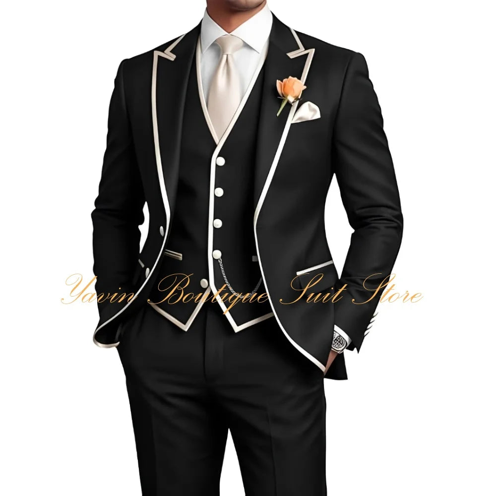 Elegant Men's 3 Piece Tuxedo for Men Slim Fit Jacket Vest Pants Wedding Suits for Groom Groomsman Prom Graduation Men Suits