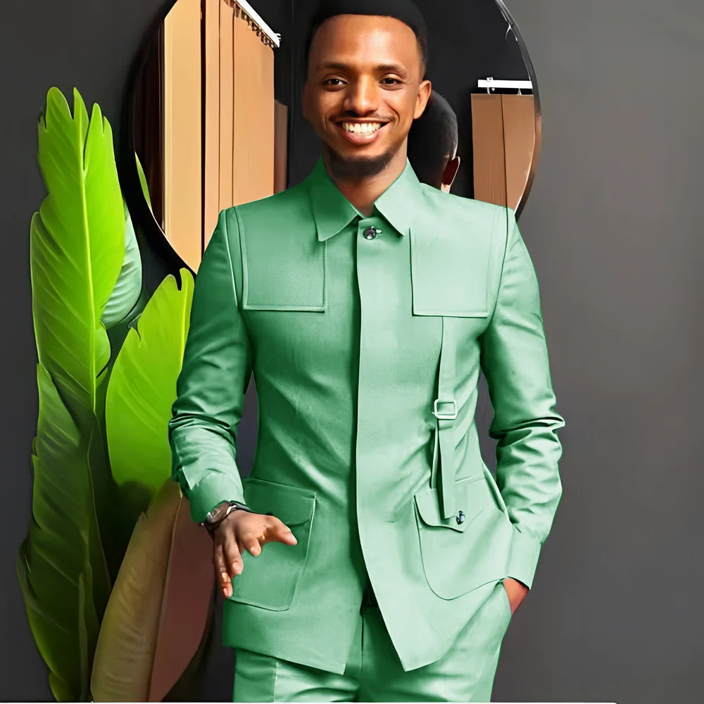 African-Style Men's Suit — 2-Piece Tailored Tuxedo for Weddings, Grooms, Parties, and Formal Dinners