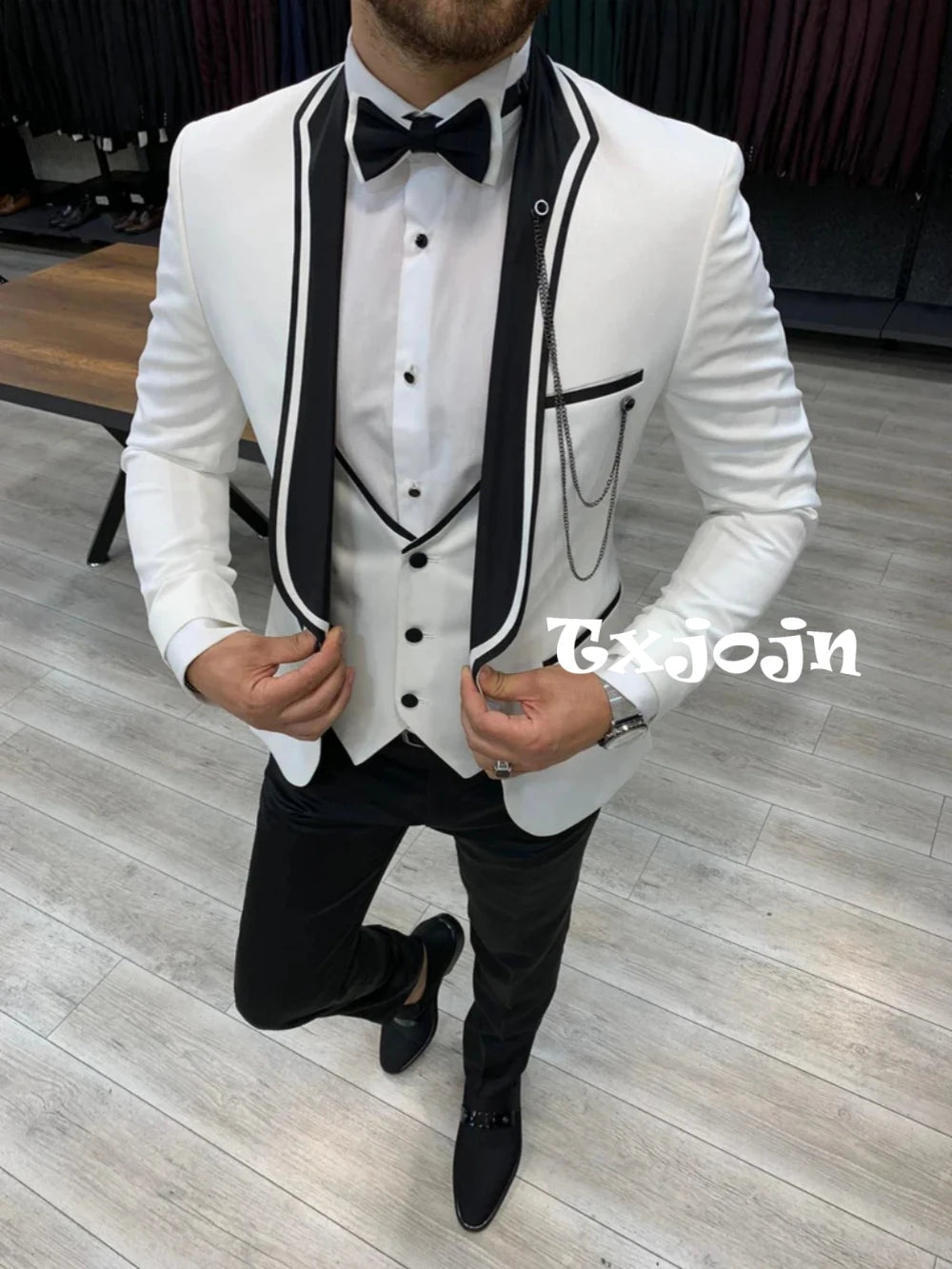 High Quality White Tuxedo 3 Pieces Wedding Groom Sets,Handsome Men's Slim Fit Suit Set,Formal Business Suits Interview Outfit