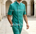 Latest Design 2 Pieces Tuxedo Wedding Suits for Men Short Sleeves Bespoke Groom Formal Fashion Male Suit Prom Party Blazer+Pants
