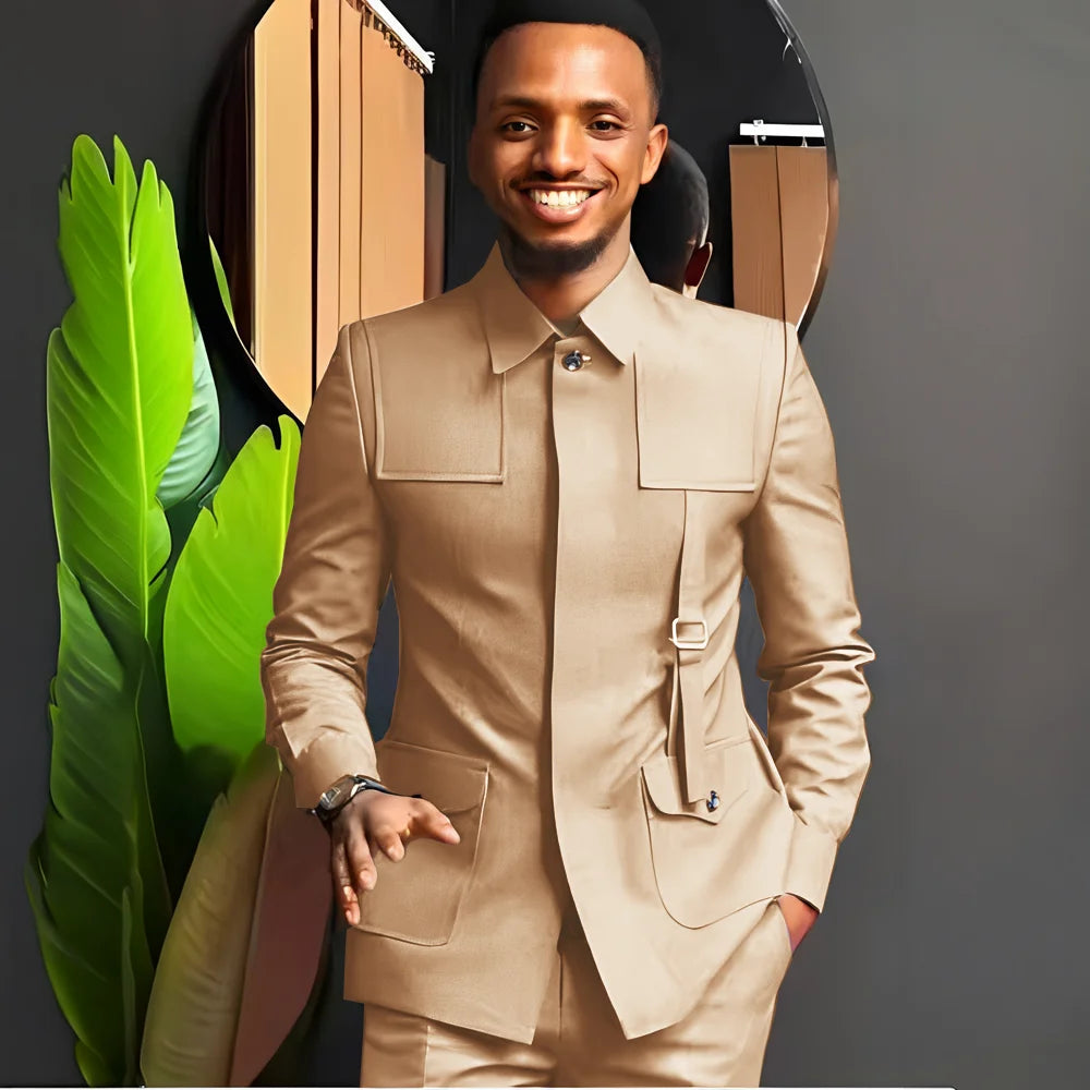 African-Style Men's Suit — 2-Piece Tailored Tuxedo for Weddings, Grooms, Parties, and Formal Dinners