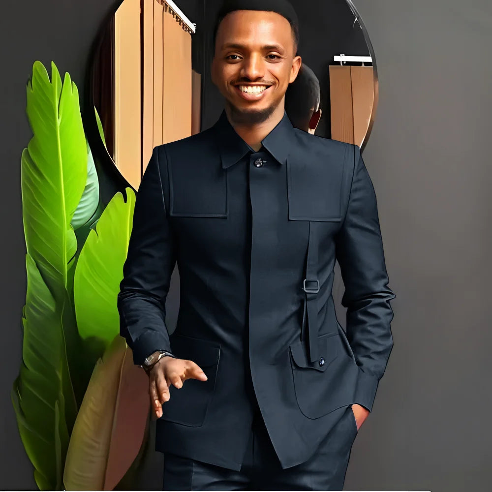 African-Style Men's Suit — 2-Piece Tailored Tuxedo for Weddings, Grooms, Parties, and Formal Dinners