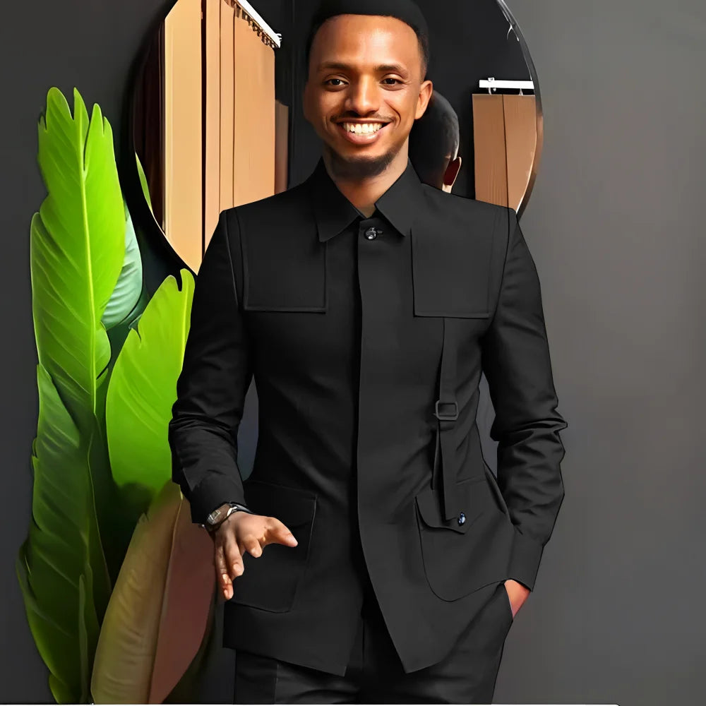 African-Style Men's Suit — 2-Piece Tailored Tuxedo for Weddings, Grooms, Parties, and Formal Dinners