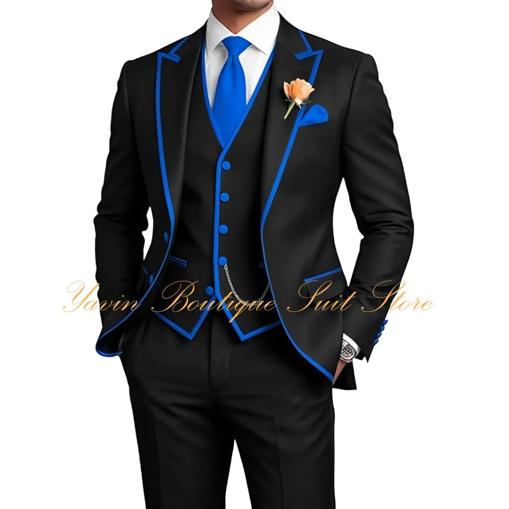 Elegant Men's 3 Piece Tuxedo for Men Slim Fit Jacket Vest Pants Wedding Suits for Groom Groomsman Prom Graduation Men Suits