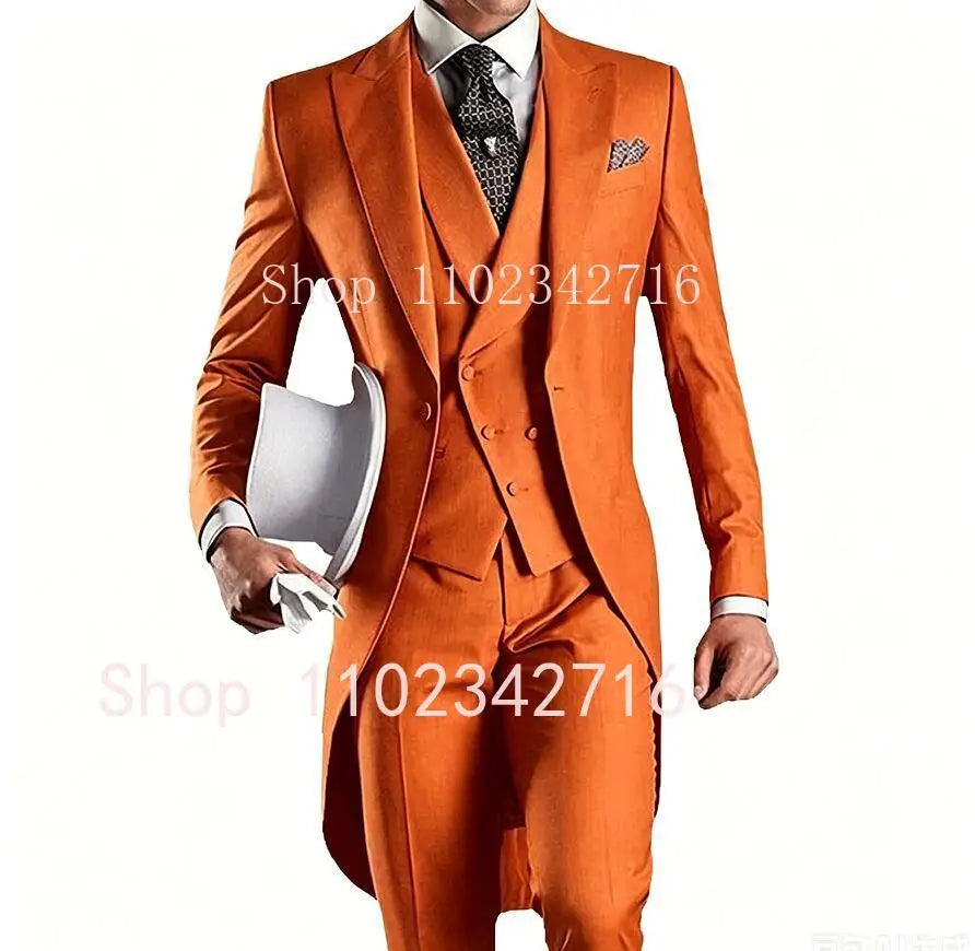 Latest Formal Wedding Men Suits Long Blazer 3 Piece Groom Tuxedo Classic Prom Party Male Suit Fashion Set Jacket with Pants Vest