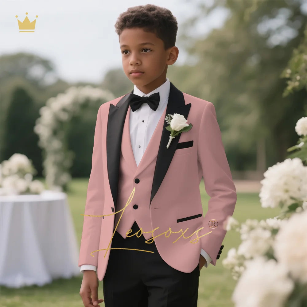 Boys' 3-Piece Tuxedo Suit Custom Tailored for Weddings - Elegant Design with Lapel and Vest, Perfect for Ceremony and Reception