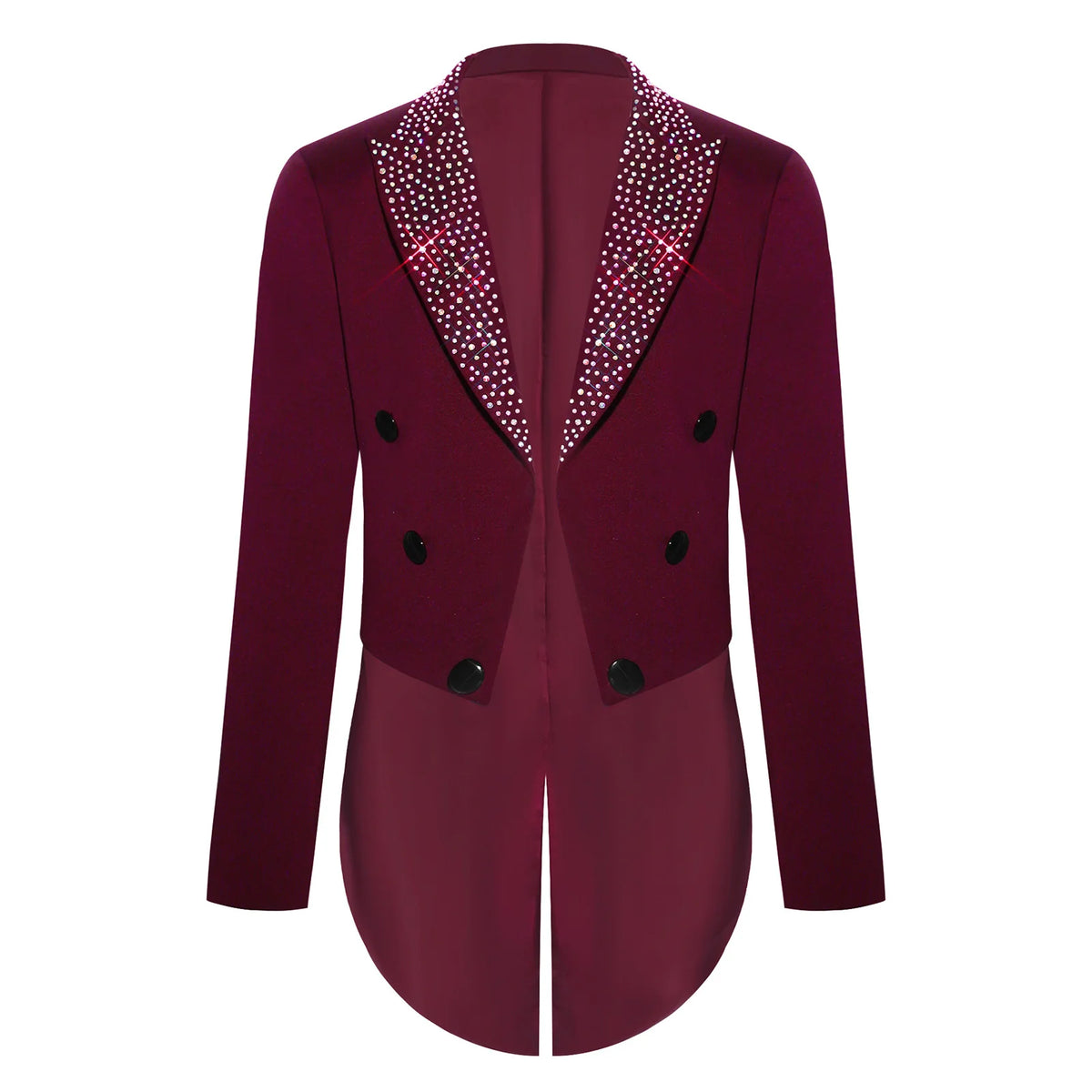 Elegant Boys Tuxedo Tailcoat Lapel Rhinestone Long Sleeve Open Front Blazer Outerwear Jacket Gentleman Formal Party Wedding Suit