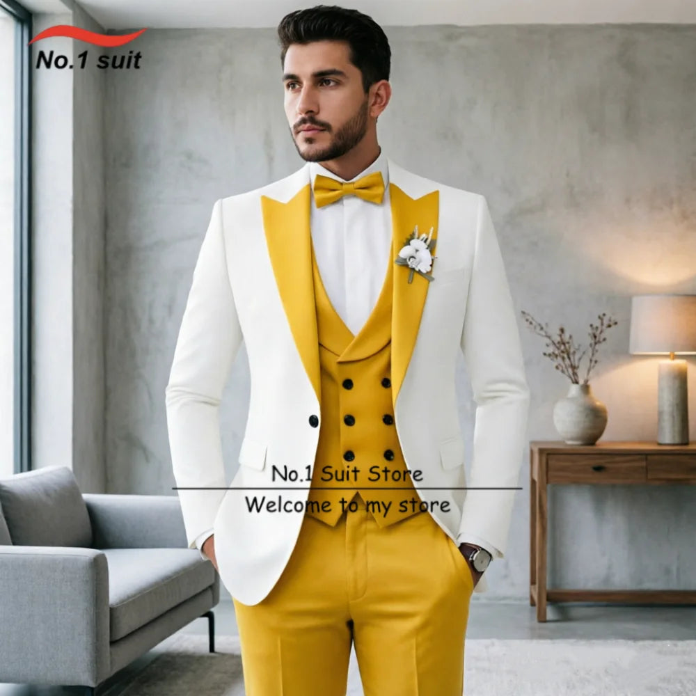Formal Men's Suit 3 Piece Tuxedo for Men Slim Fit Double Breasted Men Suits Wedding Prom Party Dinner Tuxedo