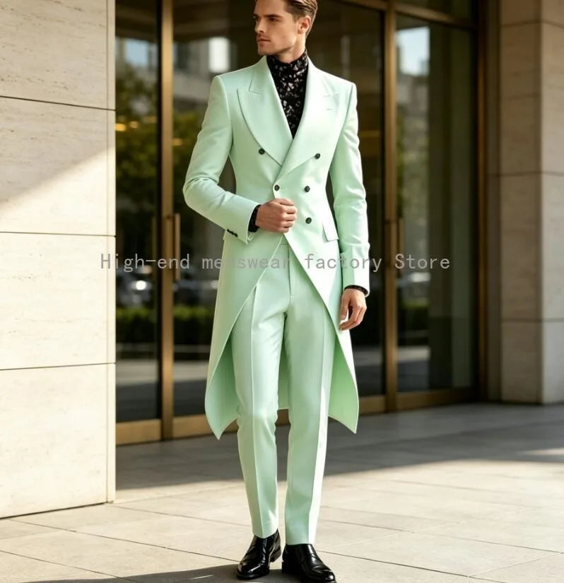 Classic Designal Long Blazer Men Suits Wedding Party Formal Groom Groomsman Prom Business Male Tuxedos 2 Piece Sets Jacket Pants