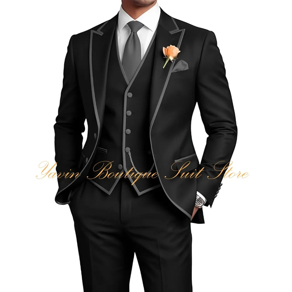 Elegant Men's 3 Piece Tuxedo for Men Slim Fit Jacket Vest Pants Wedding Suits for Groom Groomsman Prom Graduation Men Suits