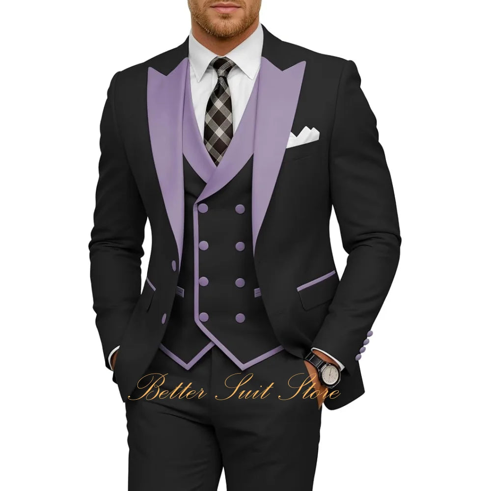 Fashion Men's Tuxedo 3 Piece Slim Fit Peak Lapel Jacket Vest Pants Set Formal Suits for Men Wedding Prom Dinner Men Suits