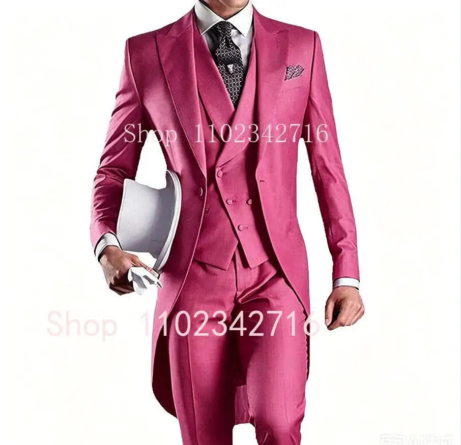 Latest Formal Wedding Men Suits Long Blazer 3 Piece Groom Tuxedo Classic Prom Party Male Suit Fashion Set Jacket with Pants Vest