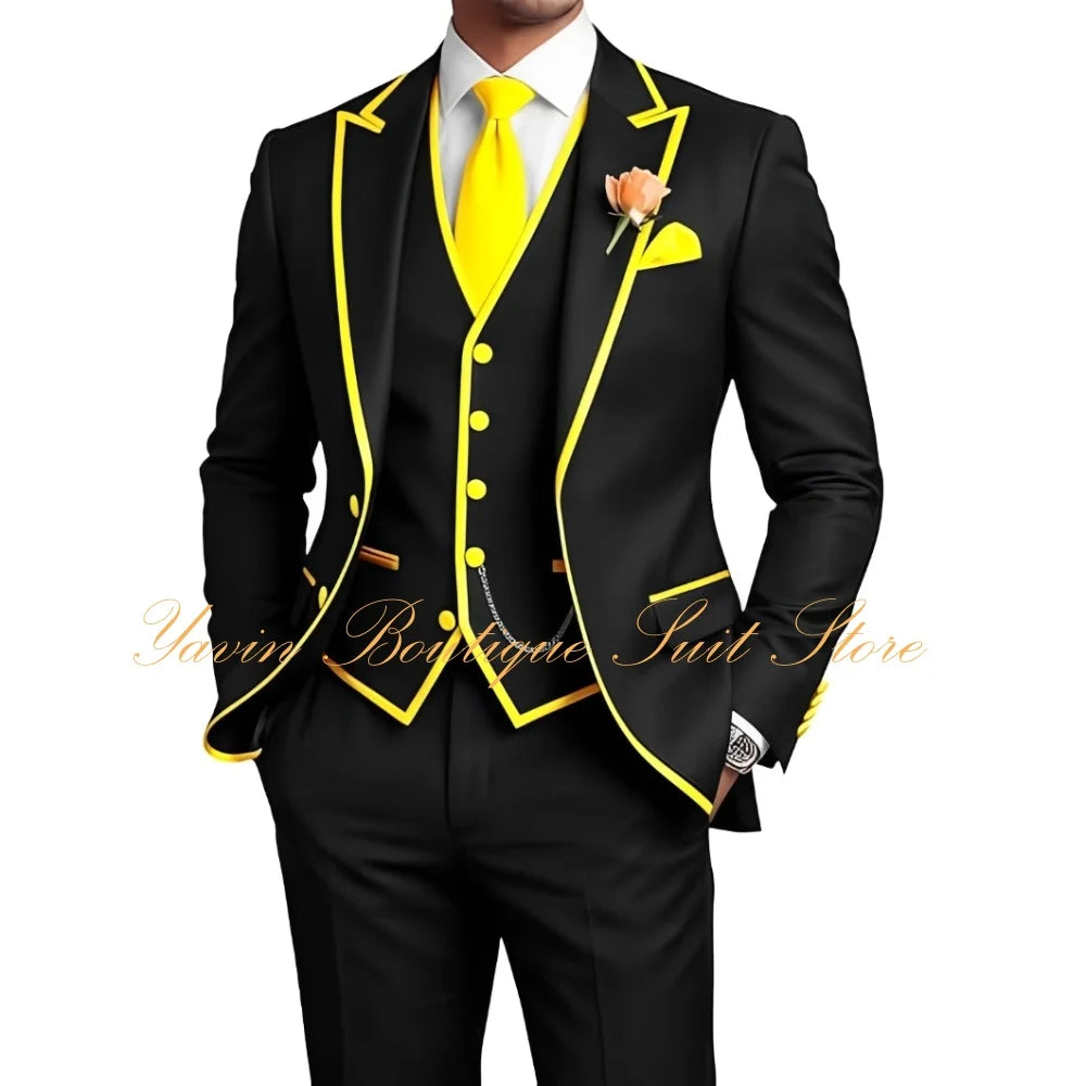 Elegant Men's 3 Piece Tuxedo for Men Slim Fit Jacket Vest Pants Wedding Suits for Groom Groomsman Prom Graduation Men Suits