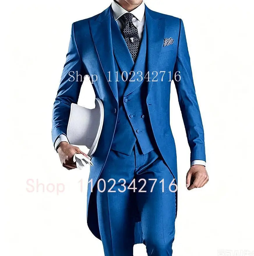 Latest Formal Wedding Men Suits Long Blazer 3 Piece Groom Tuxedo Classic Prom Party Male Suit Fashion Set Jacket with Pants Vest