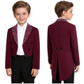 Elegant Boys Tuxedo Tailcoat Lapel Rhinestone Long Sleeve Open Front Blazer Outerwear Jacket Gentleman Formal Party Wedding Suit