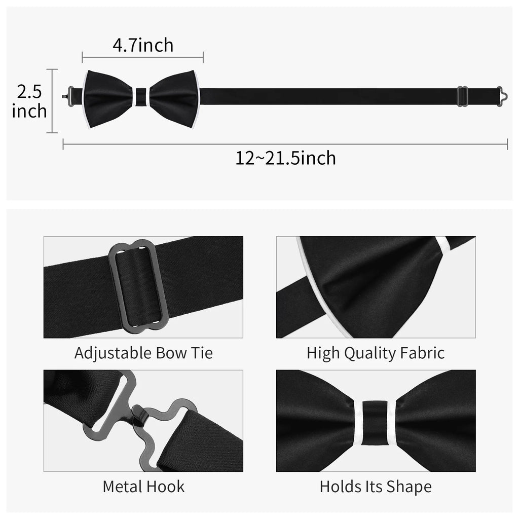 Classic design black bow tie and cufflinks and Studs set, men's silk tuxedo bow tie,for Father's Day,Anniversary and Bussiness.